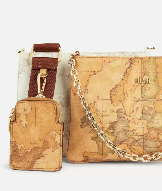 Donna Alviero Martini 1a Classe Tracollina Doppia In Tessuto Stampa Geo Classic E Geo White