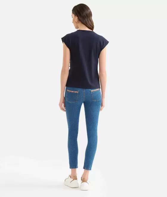Donna Alviero Martini 1a Classe T-Shirt A Portafoglio In Jersey Di Cotone Stretch Blu Notte