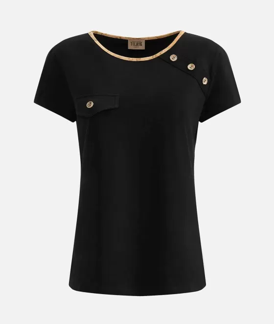 Donna Alviero Martini 1a Classe T-Shirt Con Bottoni Gioiello In Jersey Di Cotone Stretch Nera