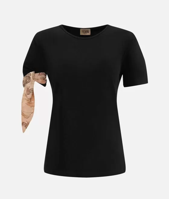 Donna Alviero Martini 1a Classe T-Shirt Con Fiocco In Jersey Di Cotone Stretch Nera