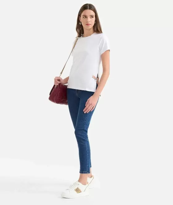 Donna Alviero Martini 1a Classe T-Shirt Con Spacco In Jersey Di Cotone Stretch Bianca