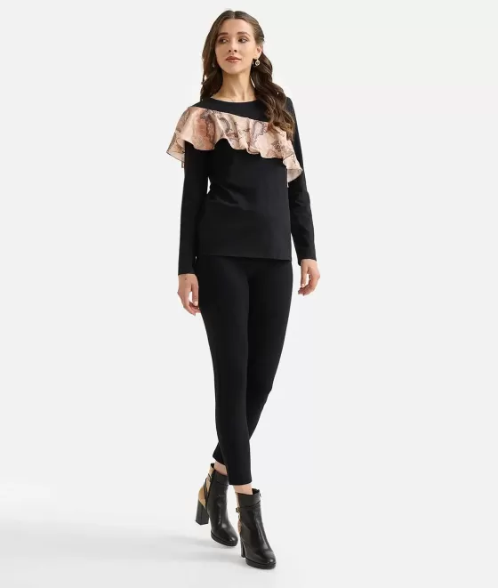 Donna Alviero Martini 1a Classe T-Shirt Con Volant In Jersey Di Cotone Stretch Nera